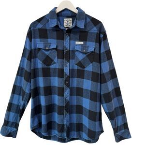 Sailor Jerry Flannel Mens Large Long Sleeve Plaid Check Snap Buttons Rockabilly